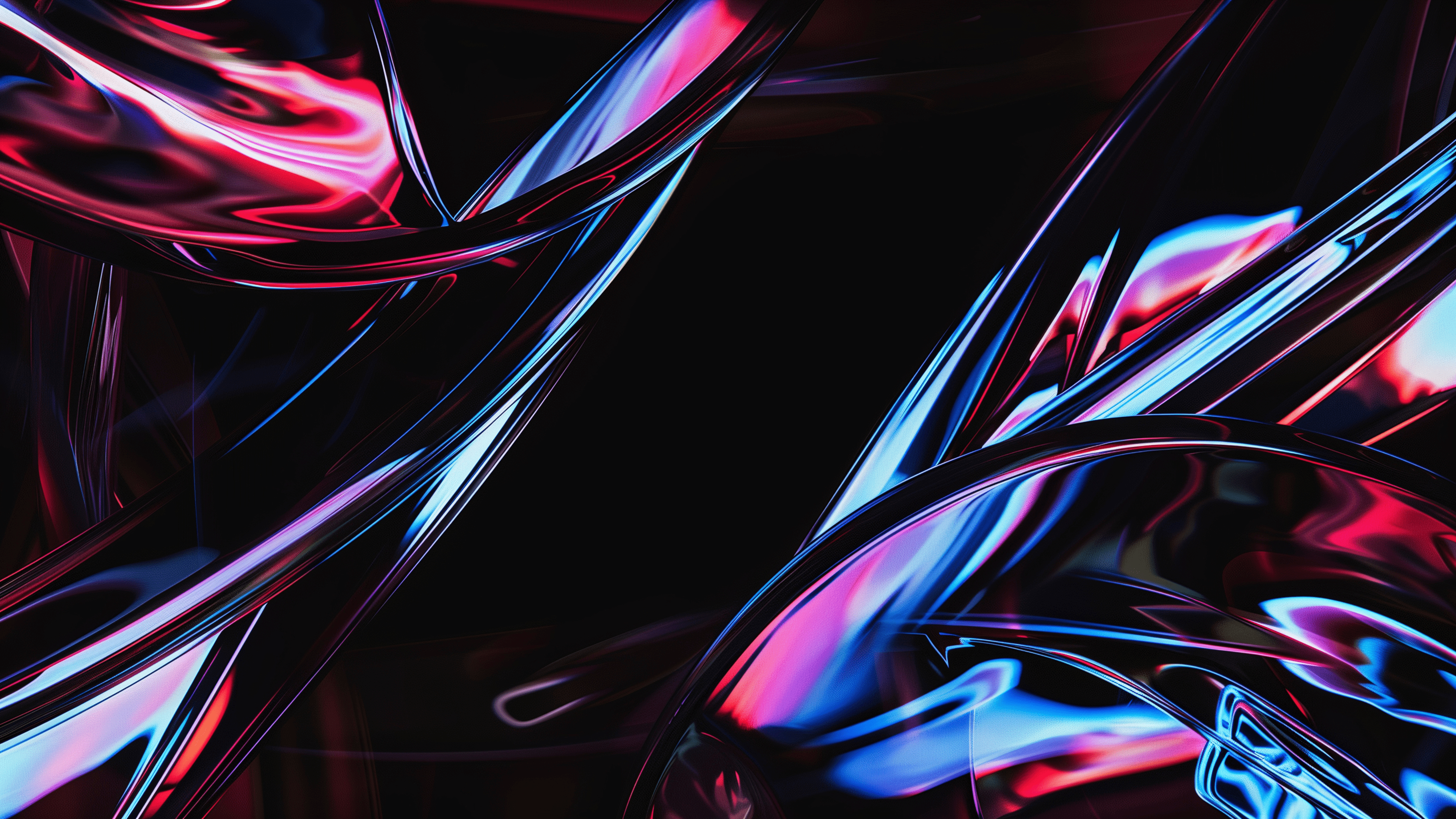 Abstract digital background with flowing neon light streaks in purple, blue, and black tones