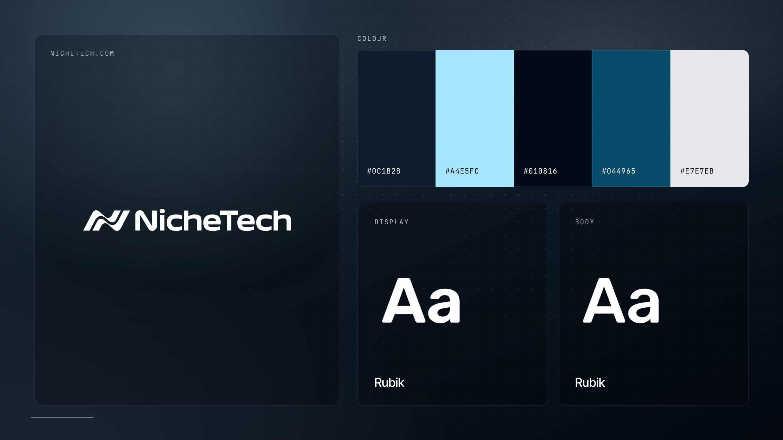 NicheTech brand: logo, colour palette and typefaces