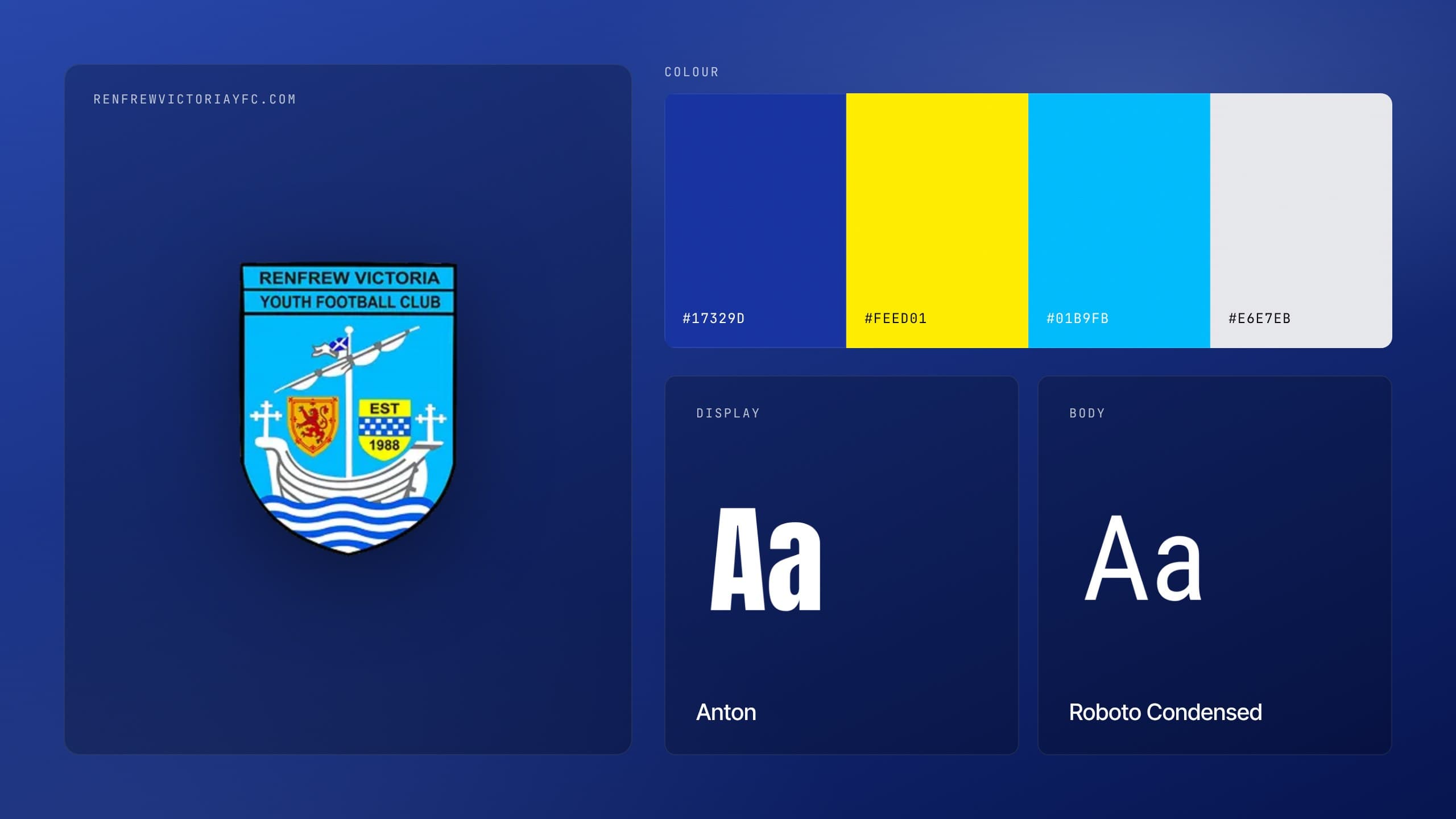 Renfrew Victoria Youth FC brand: logo, colour palette and typefaces