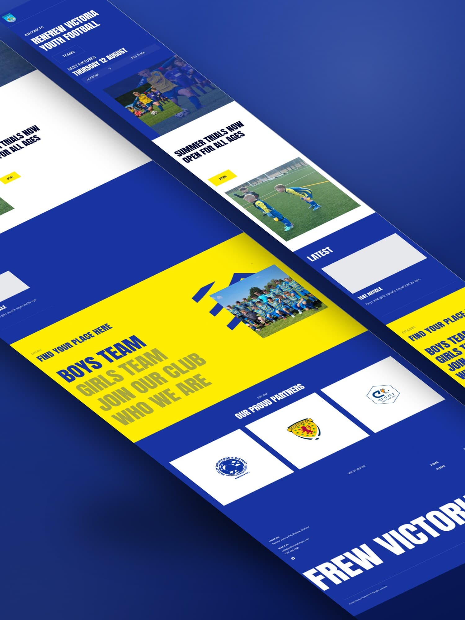 Renfrew Victoria Youth FC desktop and mobile pages, full length