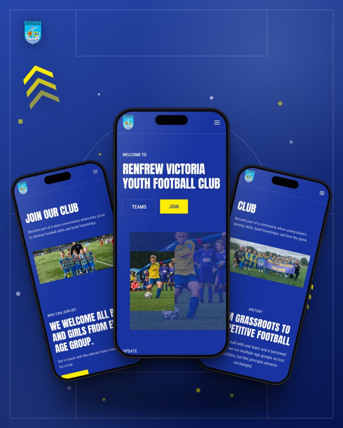 Renfrew Victoria Youth FC website on desktop and mobile