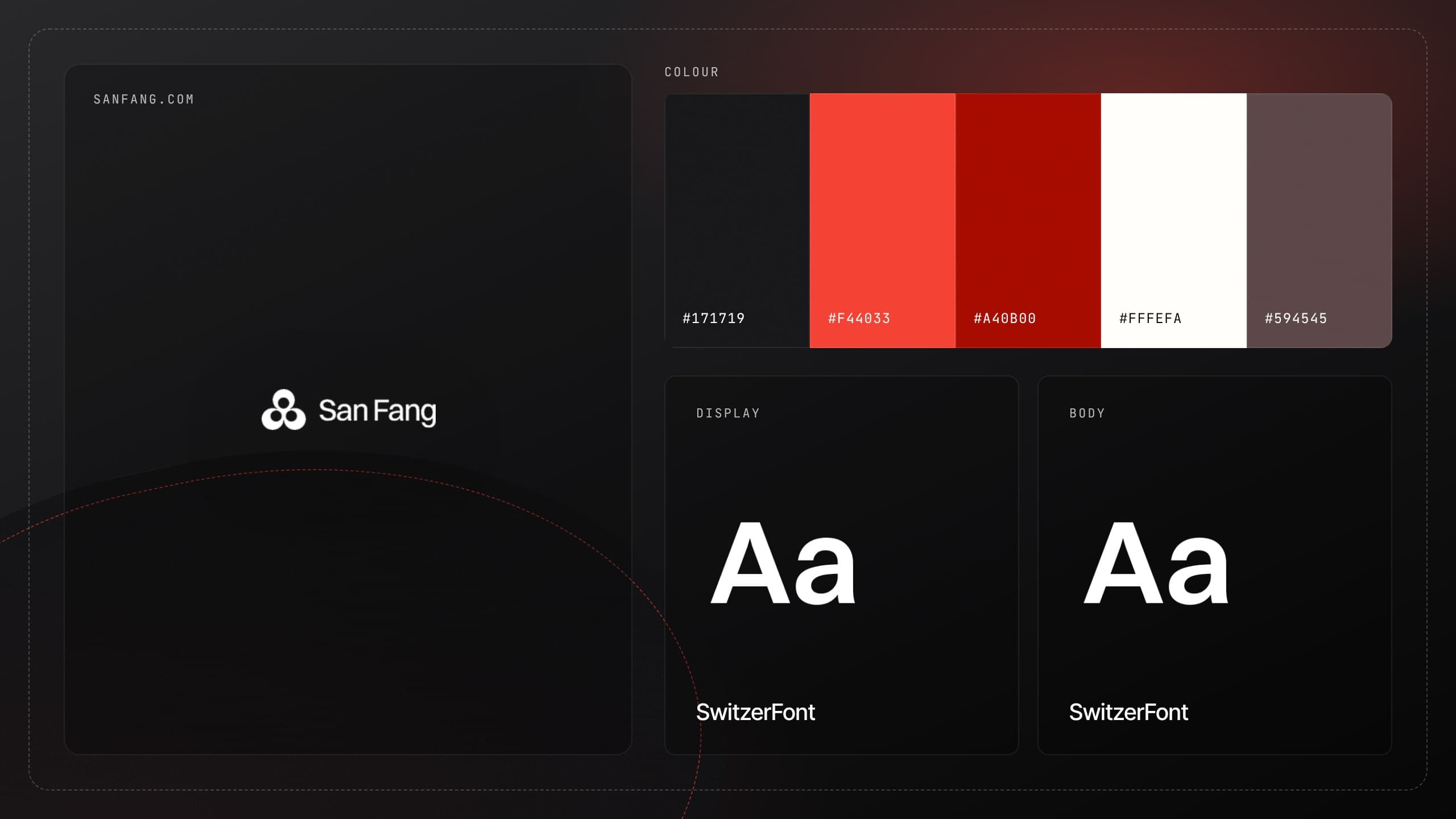 SanFang brand: logo, colour palette and typefaces